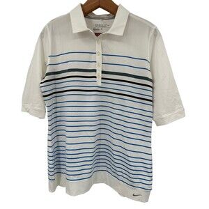 Nike Golf Polo Shirt Large Women's DRI-Fit Tour Performance Blue White Stripe